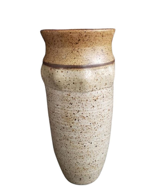 Rustic Studio Pottery Vase Hand-Thrown Speckled Stoneware with Artist Signature
