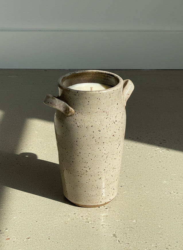 Sandstone Serenity Candle – Handcrafted Minimalist Ceramic Vessel