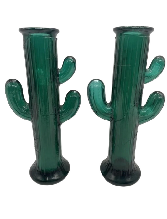 Pair of Mid-Century Italian Green Glass Cactus Vases – Murano Style