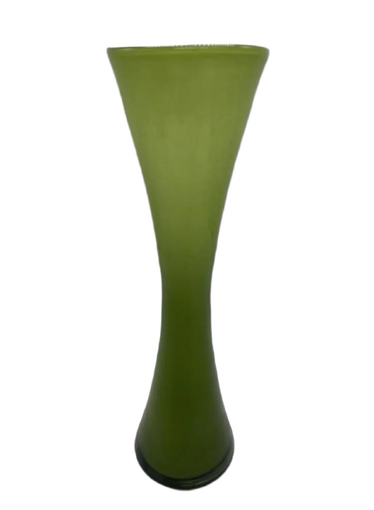 MID-CENTURY HAND BLOWN GREEN GLASS VASE
