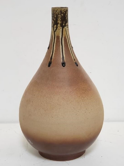 Mid Century Brown Teardrop Pottery Vase