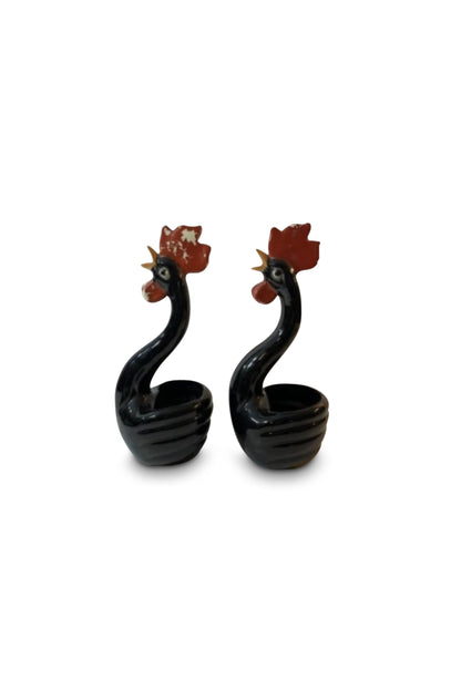 Vintage Maddux California Pottery Black Rooster Planter (Set of 2)