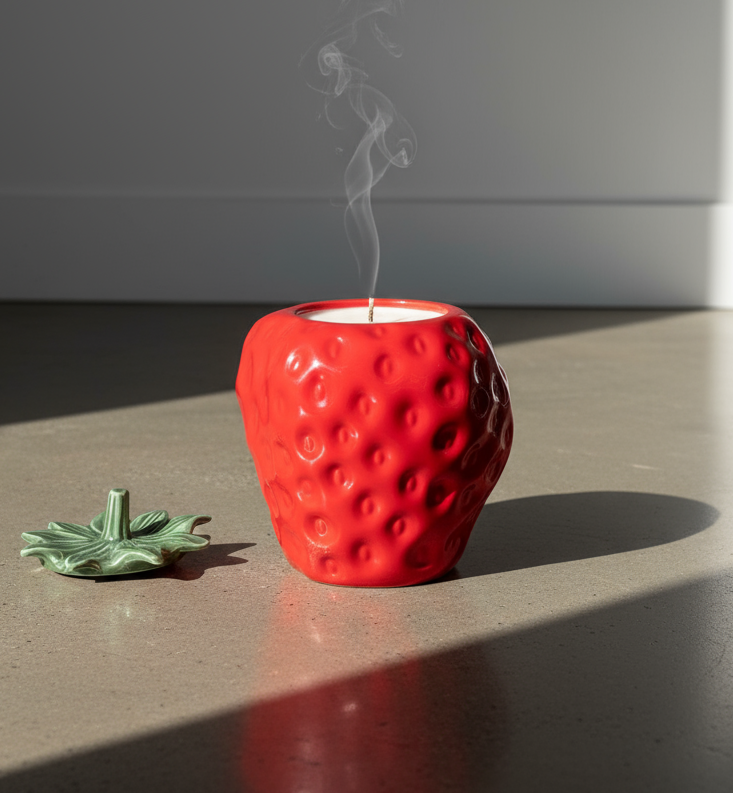 Vintage McCoy Pottery Strawberry Candle and Cookie Jar