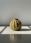 Sculptural Moroccan Handcrafted Vase with Textured Ochre and Dark Accents