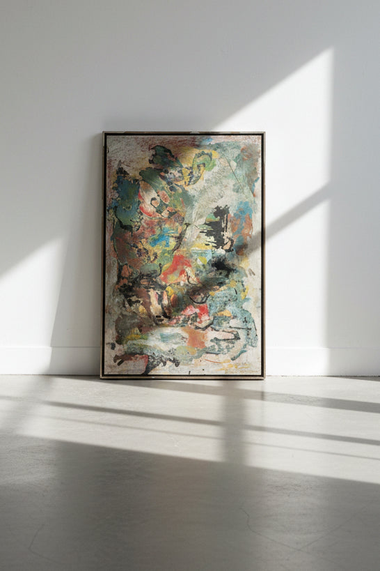 Selma Bromberg Signed Abstract Mixed Media Painting with Heavy Impasto Texture