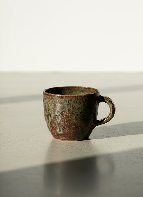 Signed 1920 Hampton Handcrafted Studio Pottery Cup – Dark Rustic Glaze