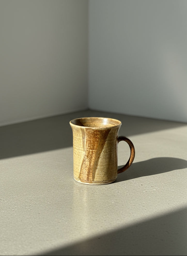 Signed Beige Studio Pottery Mug — Hand-Thrown Earth-Tone Stoneware with Organic Glaze