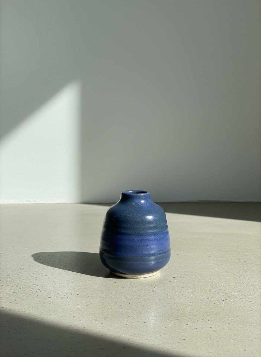Signed Studio Pottery Blue Glazed Bud Vase