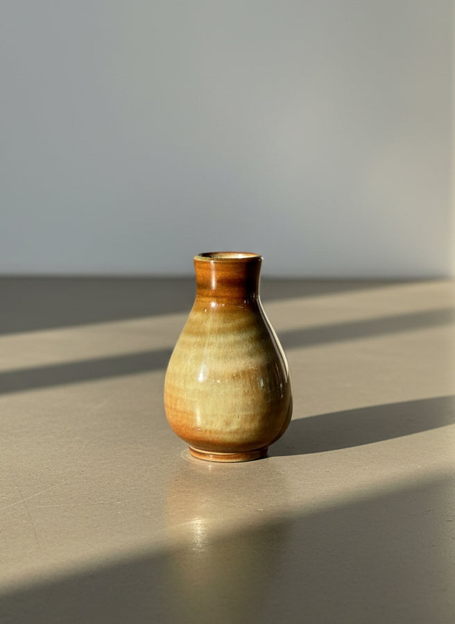 Signed Studio Pottery Vase with Earth-Tone Gradient Glaze and Organic Modern Form