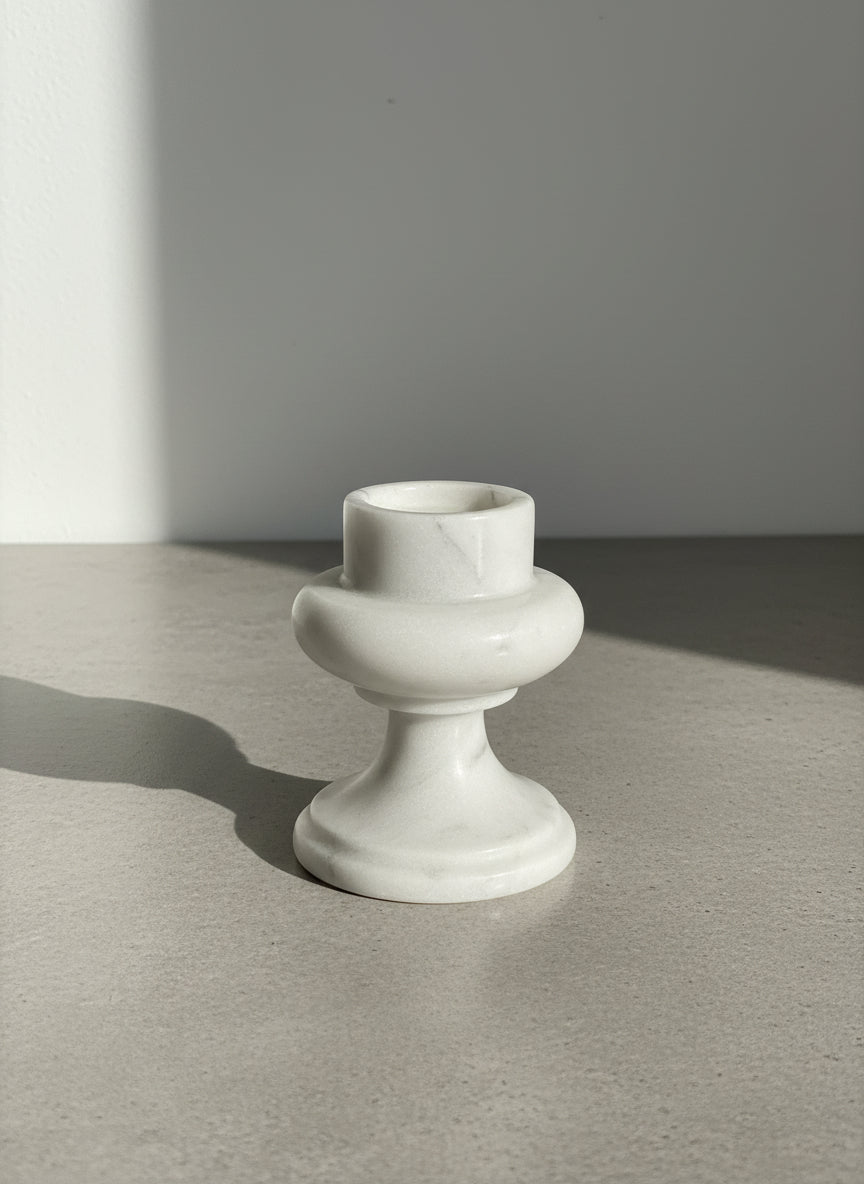 Stoneware White Marble Stone Candlestick Holder