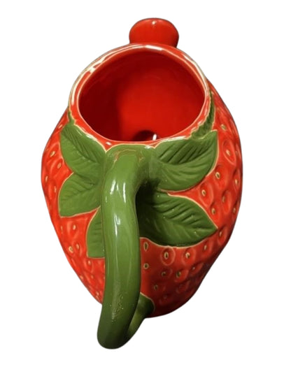 Whimsical Hand-Painted Ceramic Strawberry Watering Can – Garden Decor & Indoor Use