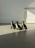 Set of 3 Vintage Black & Cream Ceramic Sitting Dog Figurines – Glossy Glazed Collectible Trio