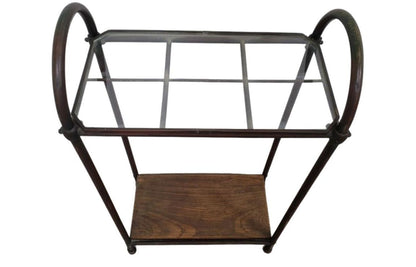 Antique Industrial Copper & Glass Entryway Stand with Wooden Shelf