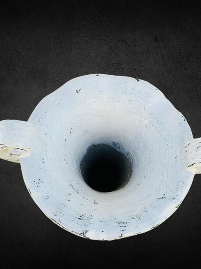 Pair of Vintage White Painted Concrete Garden Urns with Swag Detailing