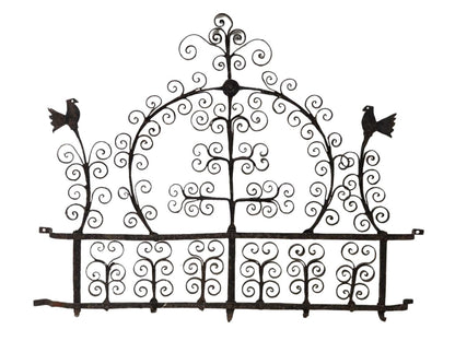 Antique 17th-Century Spanish Style Wrought Iron Wall Rack with Bird Motif