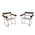 Unique Pair of Rustic Vintage Industrial Garden Chairs with Wooden Log Accents