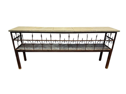 Antique French Iron & Concrete Garden Console Table – Rustic Industrial Charm