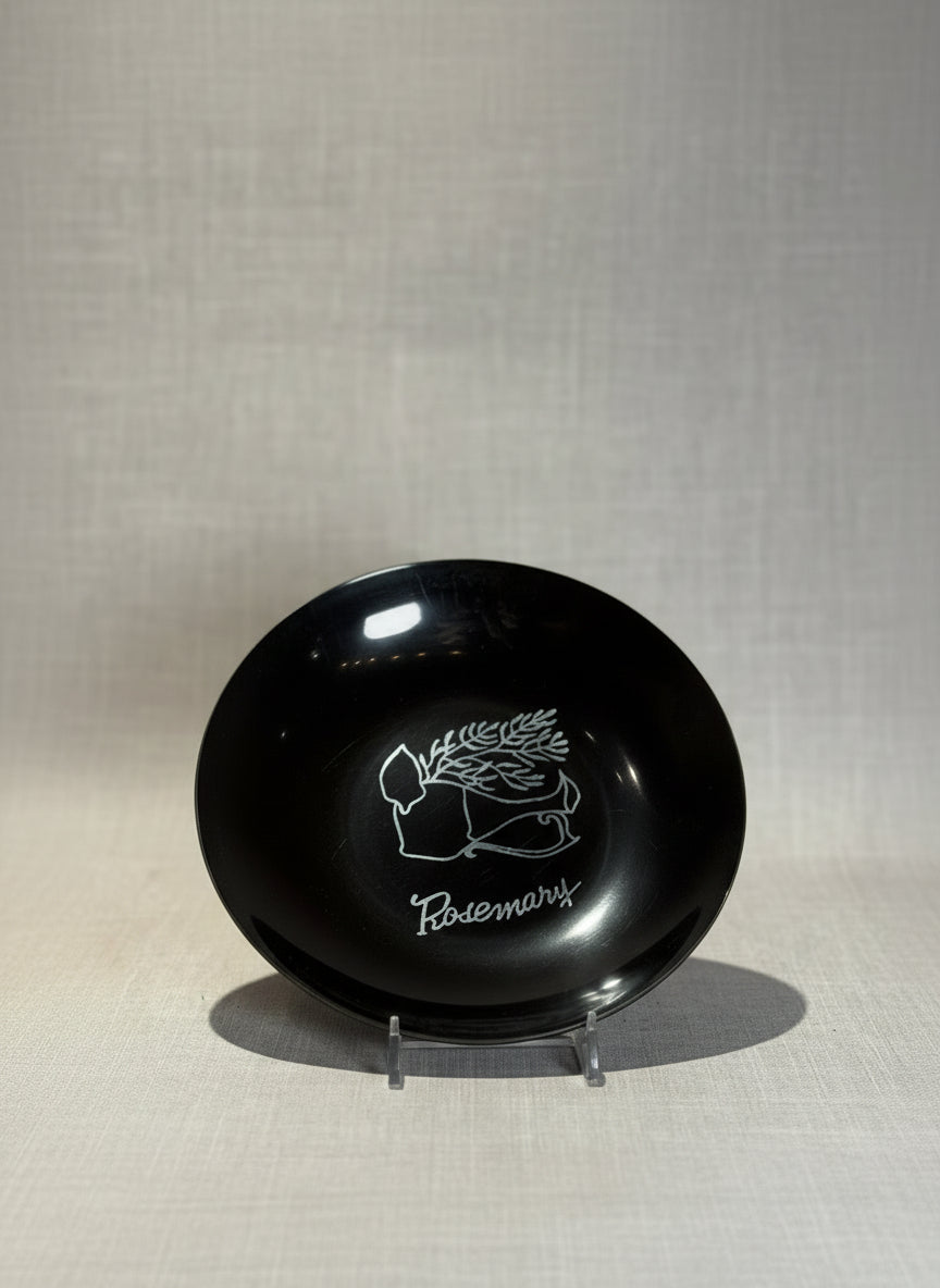 Vintage Black Melamine Herb Illustration Plate Set – Thyme, Marjoram, Dill & Rosemary (Set of 4 Kitchen Serving Plates)