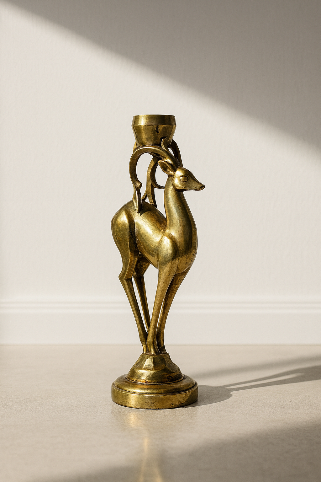 Vintage Brass Gazelle Candlestick – Sculptural Mid-Century Art Deco–Style Antelope Candle Holder