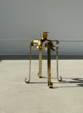Vintage Brass Ribbon Bow Single Taper Candle Holder on Scroll Legs