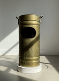 Vintage Brass Standing Trash Can with Ashtray Top and  with Ornate Handles and Aged Patina