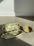 Vintage Ceramic Holly Leaf Serving Dish Set – Hand-Painted Christmas Berry Platters (Set of 3)