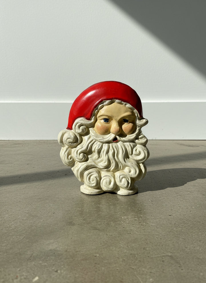 Vintage Iron Santa Claus Head Standing Holiday Display Figural or Door Stopper