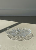 Vintage Clear Etched Glass Footed Serving Platter with Scalloped Rim