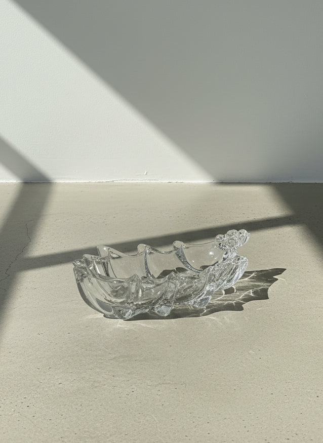 Vintage Clear Glass Holly Leaf Candy / Relish Dish with Berry Handle