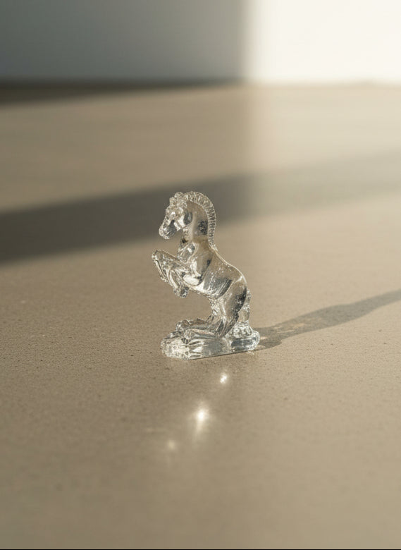 Elegant Vintage Clear Glass Rearing Horse Figurine – Miniature Crystal-Style Decorative Collectible