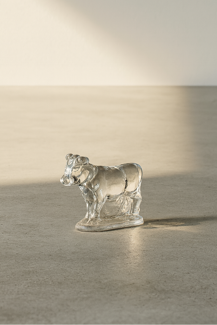 Vintage Clear Pressed Glass Cow Figurine – Farmhouse-Style Decorative Collectible