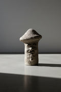 Vintage Concrete Mushroom Face Garden Statue with Rustic Weathered Patina