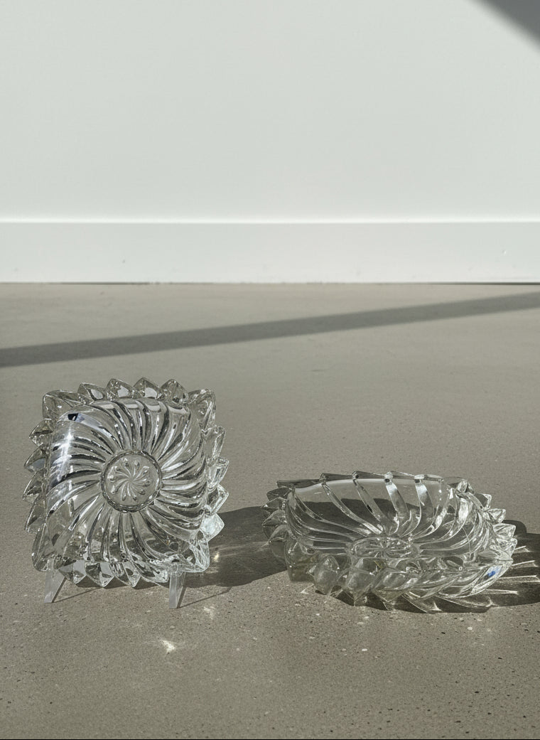 Vintage Cut Crystal Swirl Candle Holders – Square Art Deco Pair