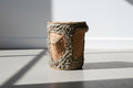 Vintage Faux Bois Pottery Planter with Sculptural Incised Terracotta Panels
