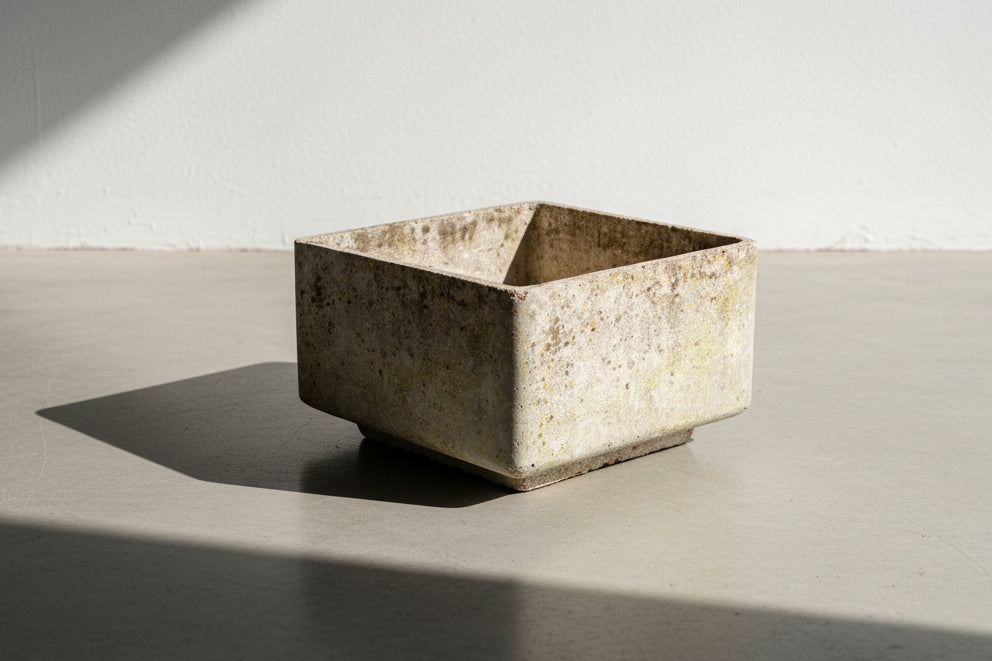 Vintage Willy Guhl Square Planter with Natural Weathered Patina