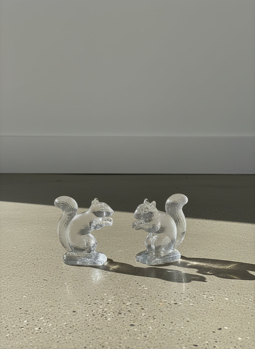 Vintage Frosted Clear Glass Squirrel Figurine Set