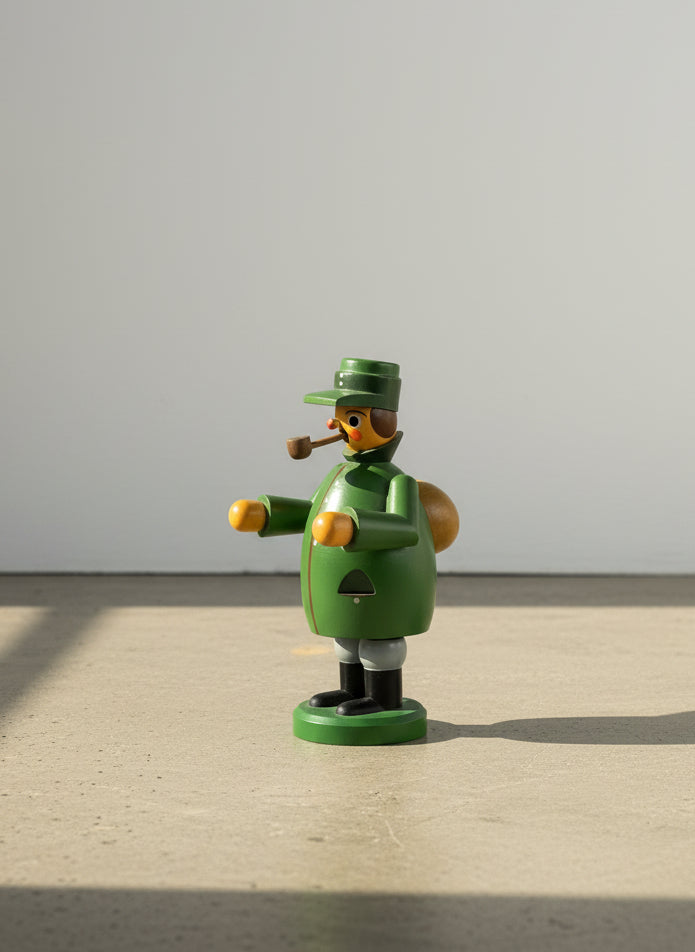 Vintage German Green Woodsman Incense Smoker Figurine with Pipe & Pack
