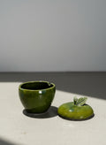 mid century green apple ceramic sugar bowl vintage Japan pottery