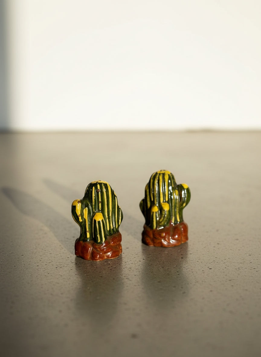Vintage Hand-Painted Ceramic Cactus Salt & Pepper Shakers – Southwestern Desert Style Set of 2