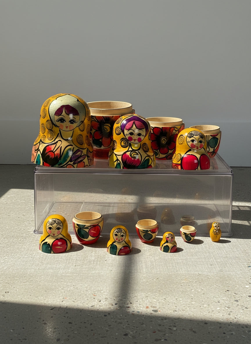 Vintage Hand-Painted Russian Matryoshka Nesting Doll Set – Bright Floral Folk Art