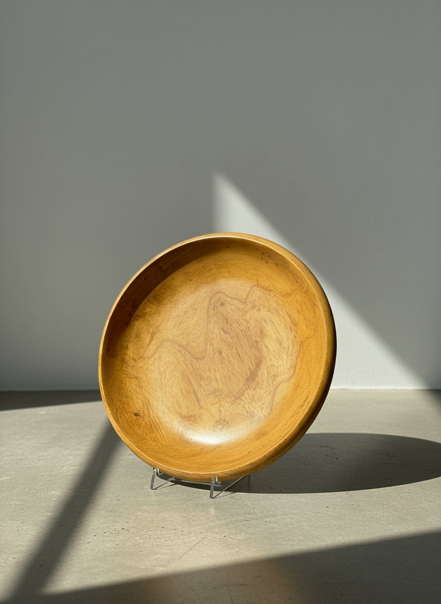 Vintage Hand-Turned Honeywood Shallow Serving Bowl / Decorative Display Plate