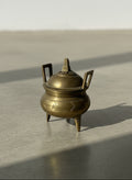 Vintage Handcrafted Brass Tripod Incense Burner with Lid and Etched Geometric Motifs