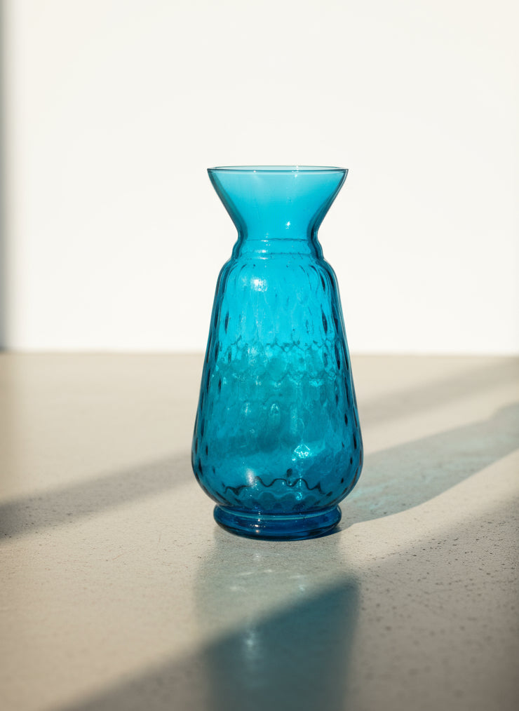 Vintage Italian Handblown Blue Glass Vase with Textured Teardrop Pattern
