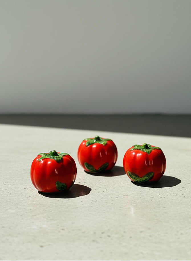 vintage tomato ceramic mini shaker set