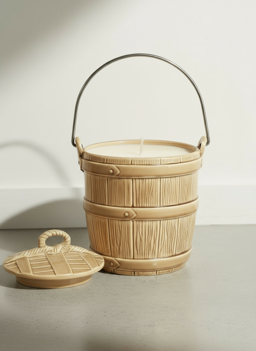 Vintage McCoy bucket candle and cookie jar