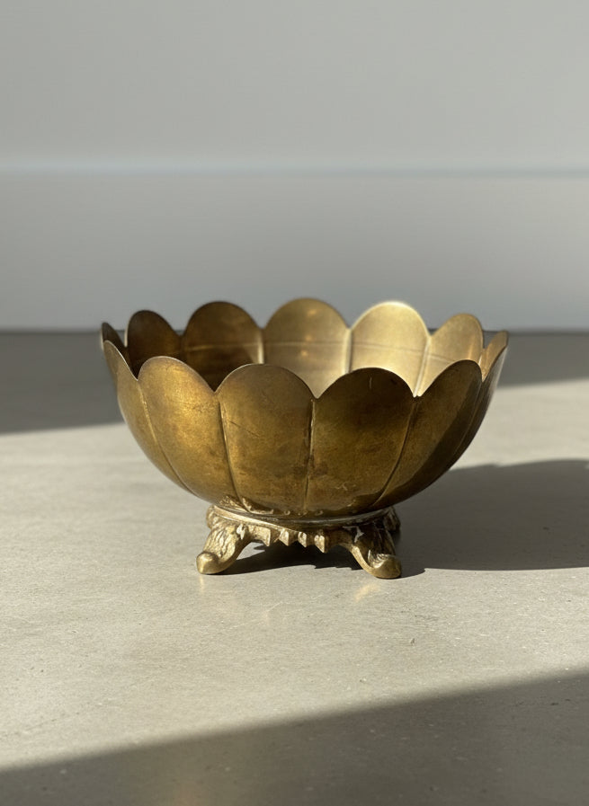 Vintage Mid-20th Century Brass Scalloped Footed Bowl