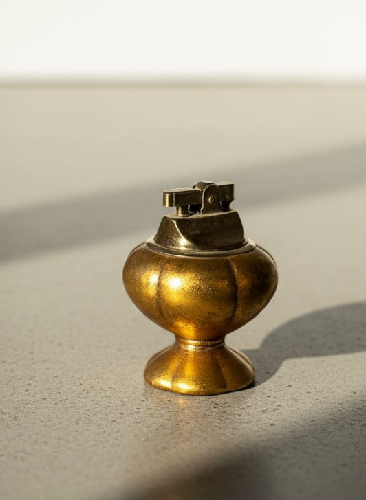 Vintage Mid-Century Gold-Painted Tabletop Lighter on Pedestal Base