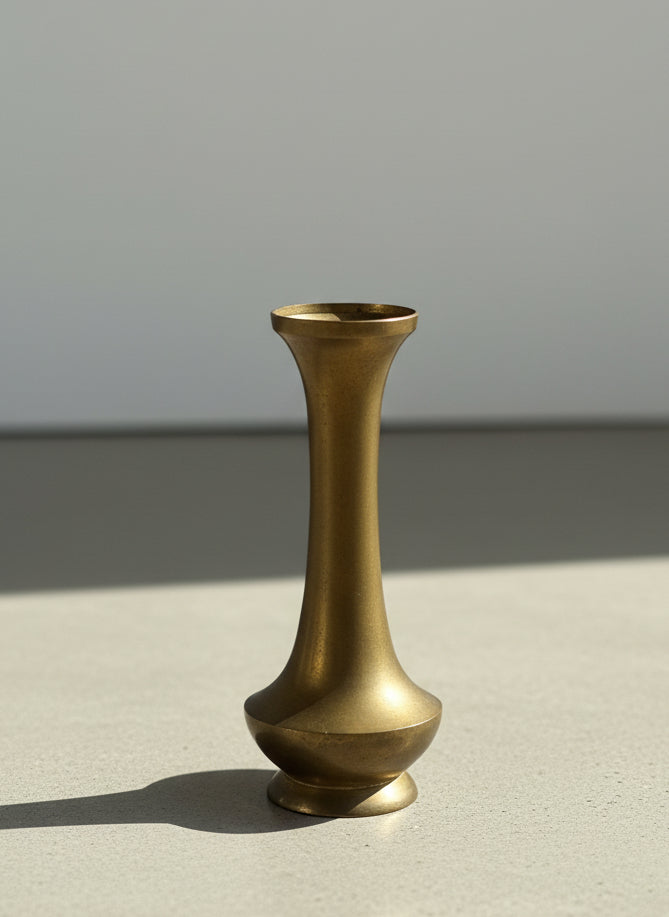 Vintage Mid-Century Solid Brass Bud Vase with Flared Rim and Sculpted Baluster Form
