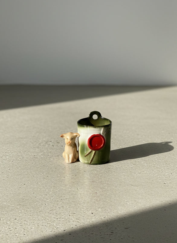 Antique German Fairing Pink Pig & Bucket Match Holder / Toothpick Holder