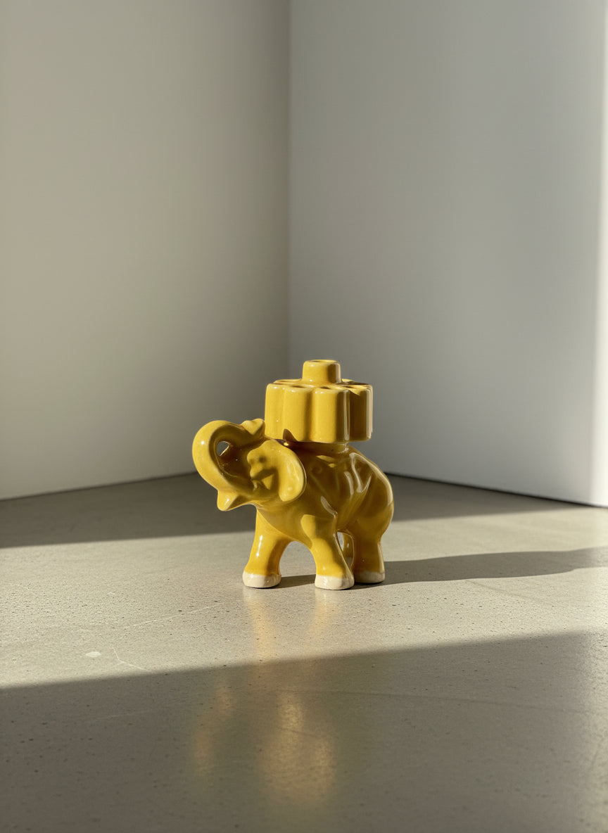 Vintage Mustard Yellow Ceramic Elephant Bud Vase or Cigarette Caddy